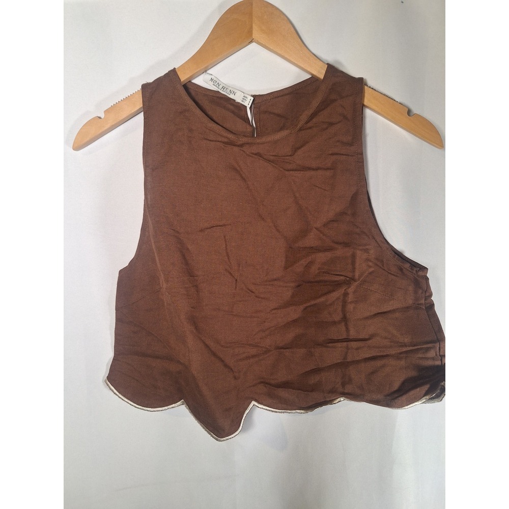 Rory Beca Brown Scalloped Hem Cropped Tank